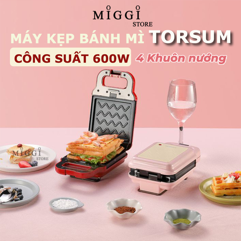 [RẺ VÔ ĐỊCH] Máy kẹp nướng bánh mì Sandwich đa năng Torsom - Tặng kèm 4 khuôn - Máy nướng bánh mì đa năng - Máy ép bánh mì - Bảo hành 12 tháng