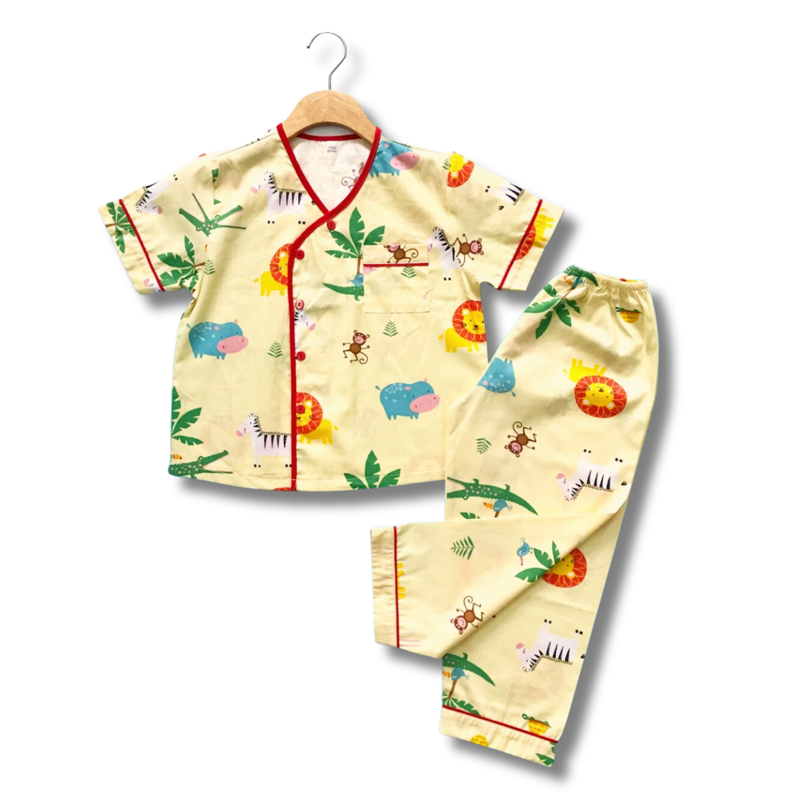 Pijama cho bé trai bé gái Tay ngắn quần dài vải Thô cotton mềm mịn hút mồ hôi hình Vườn thú cute size bé 10-40kg cho bé 1-9 tuổi