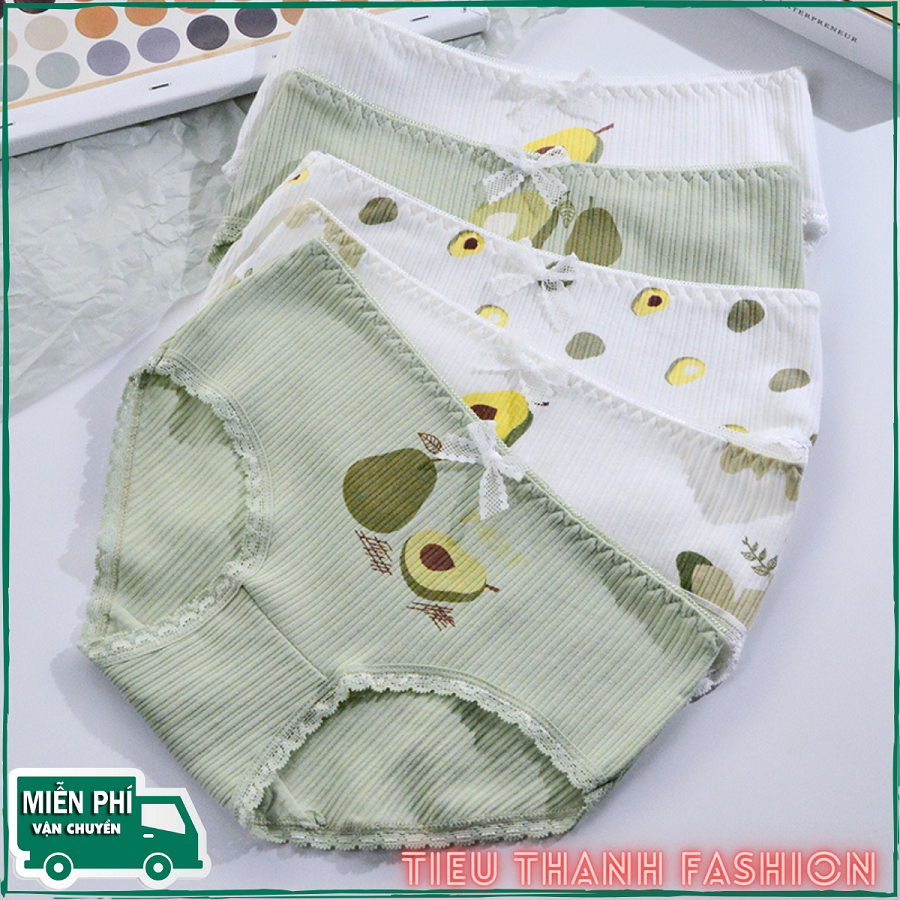 [HCM]Combo 05 Quần Lót Nữ Thun Gân Viền Ren Họa Tiết Quả Bơ Xuất Nhật