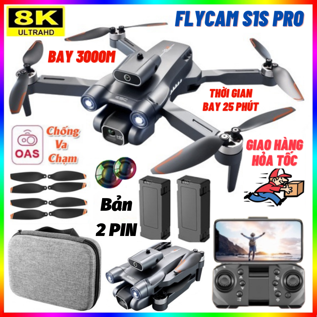 Máy bay không người lái mini Flycam S1S Pro 2023 - Drone camera 6k - Flaycam - Fly cam giá rẻ - Máy Bay Flycam - Playcam - Play camera Tránh chướng ngại vật, Động cơ không chổi than