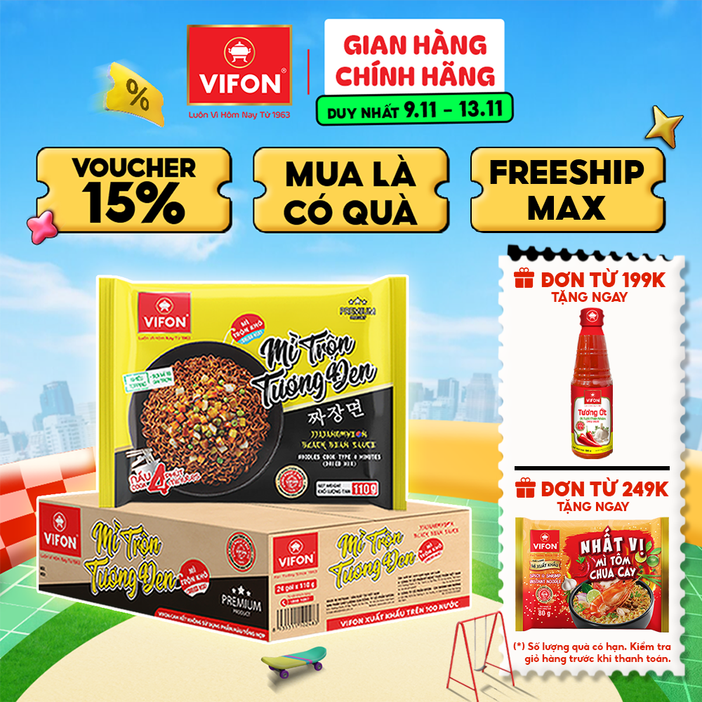[VOUCHER 15%] Thùng 24 gói Mì Trộn tương đen VIFON 110gr/ gói
