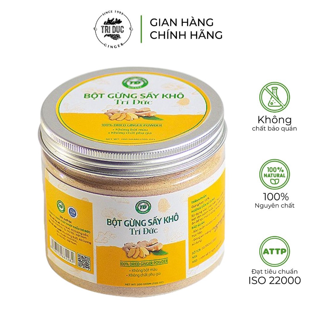 Tinh bột gừng sấy khô trí đức chế biến thực phẩm, ginger powder bột gừng nguyên chất không pha trộn hũ, tinh bột gừng nguyên chất 200gr , ginger powder