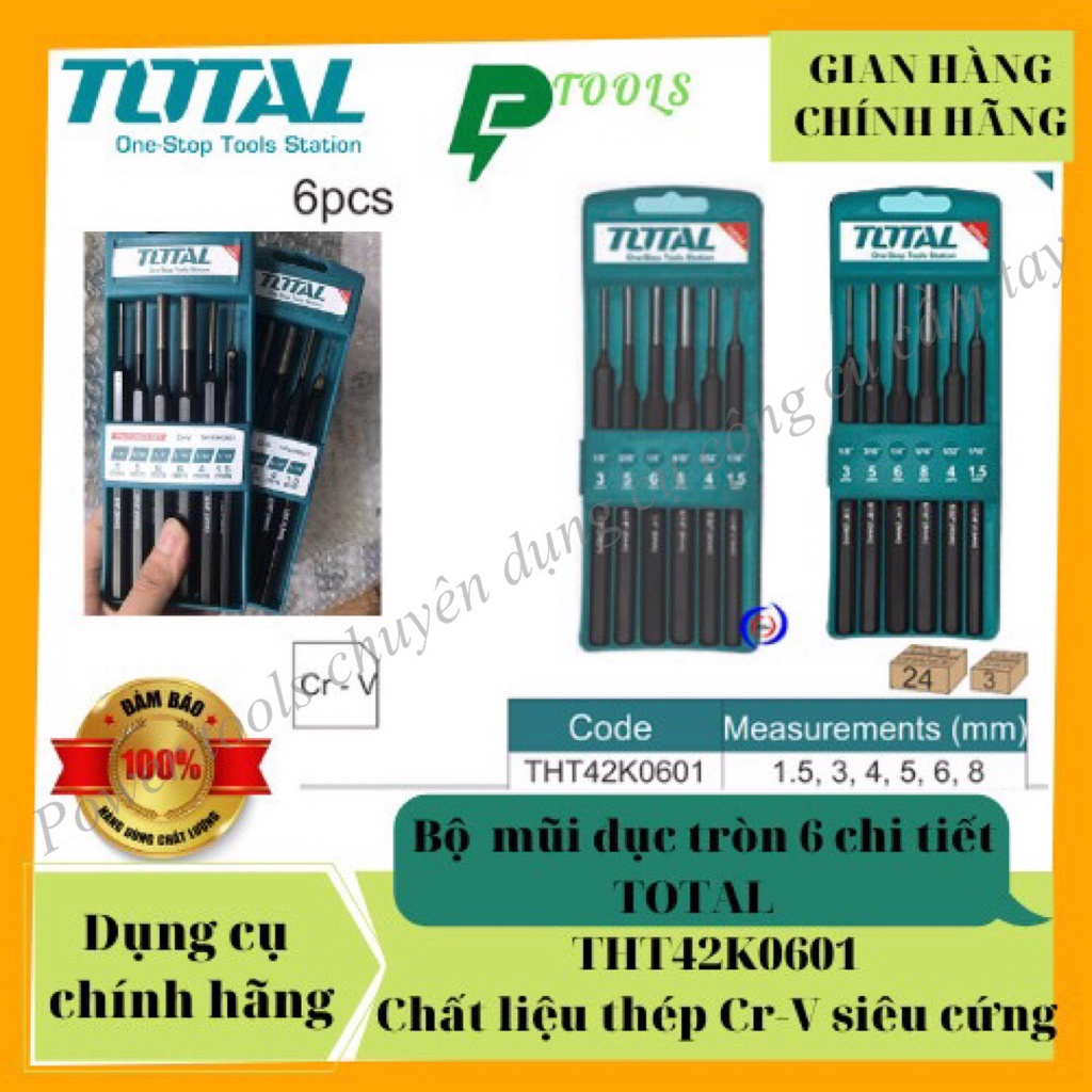 Bộ mũi đục tròn 6 chi tiết Total THT42K0601 chất liệu thép cr-v siêu cứng