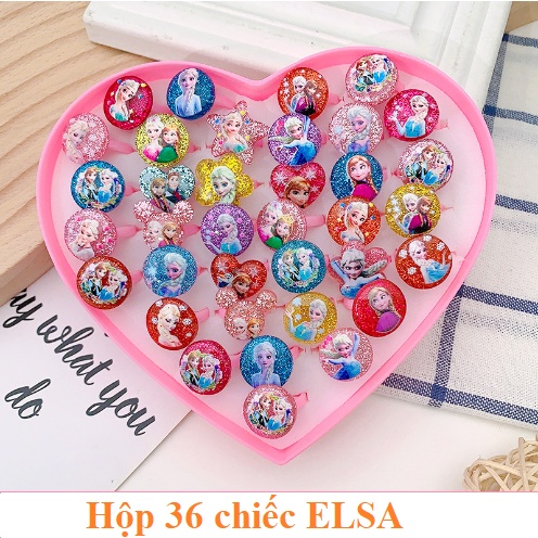 Hộp 36 nhẫn nhựa hình trái tim cho bé gái nhiều mẫu