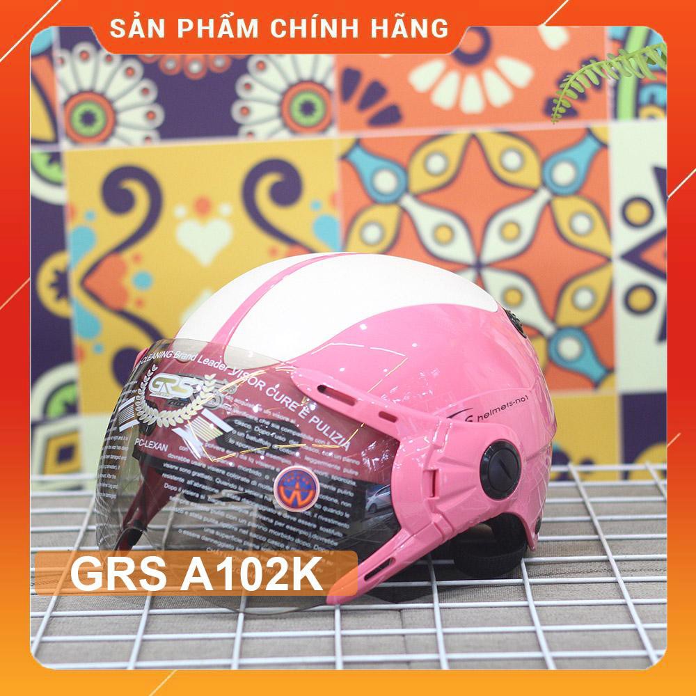 Mũ bảo hiểm nửa đầu có kính grs a102k, màu hồng, bảo hành 12 tháng shop mũ 192