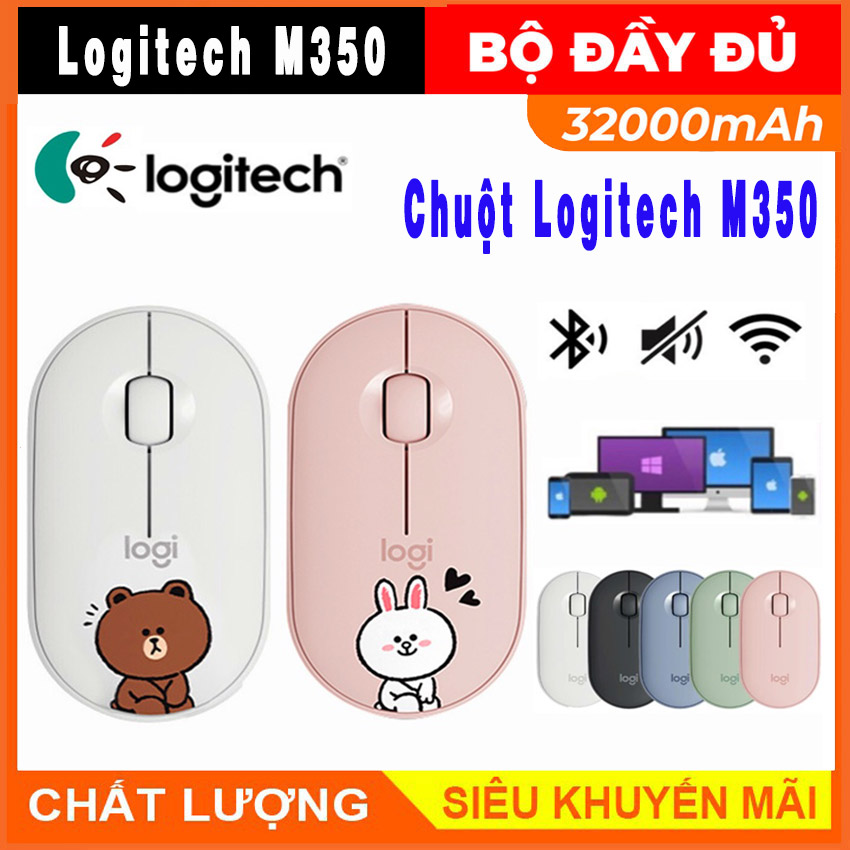 Chuột không dây logitech pebble m350 wireless/bluetooth nhỏ gọn, giảm ồn, macos / pc - bảo hành 12 tháng