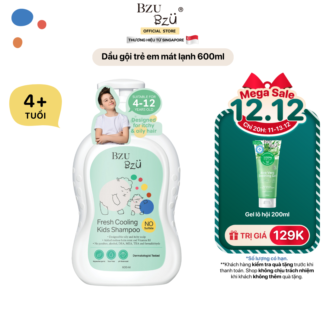 Dầu Gội Trẻ Em Mát Lạnh BZU BZU Fresh & Cooling Shampoo Làm Sạch Nhẹ Nhàng 600ml
