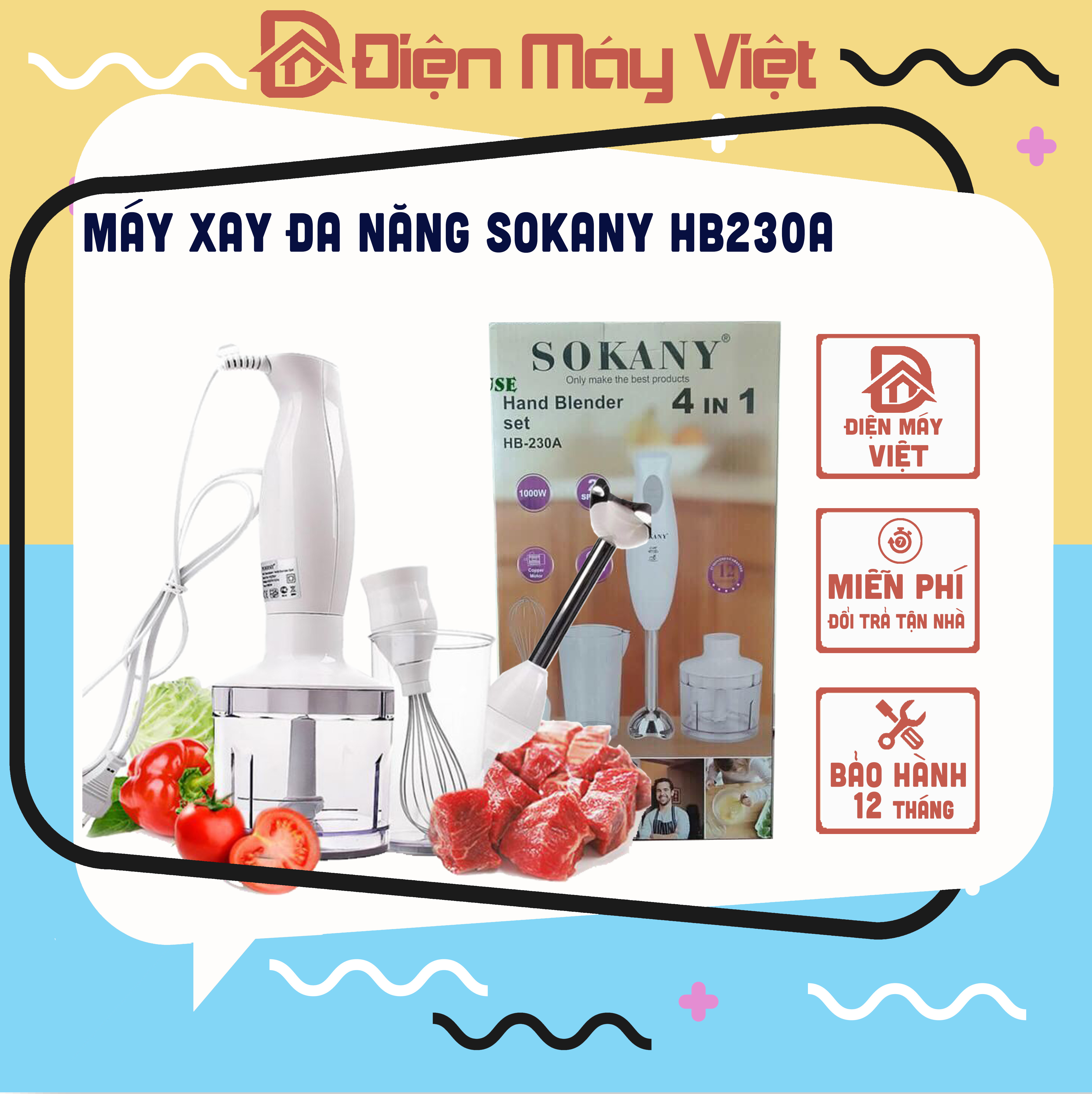Máy xay cầm tay đa năng Sokany HB230A,  máy xay HB230A cầm tay cao cấp