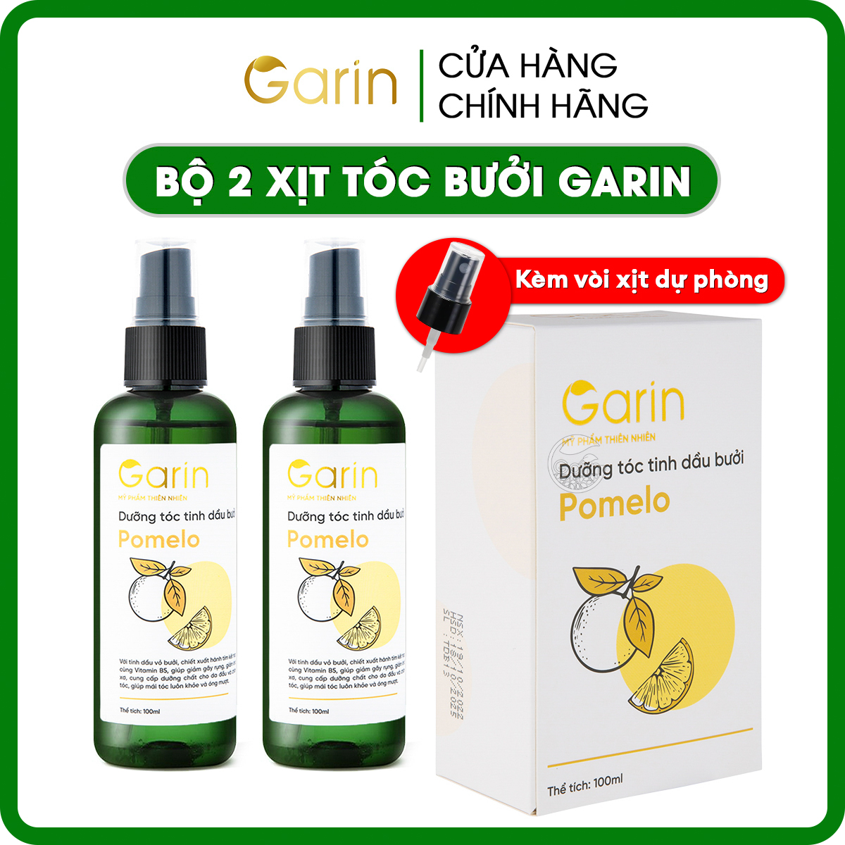 Bộ 2 chai xịt dưỡng tóc tinh dầu bưởi kích mọc tóc nhanh pomelo GARIN giảm rụng tóc rõ rệt , kích thích mọc tóc, chăm sóc tóc chuyên sâu từ gốc đến ngọn