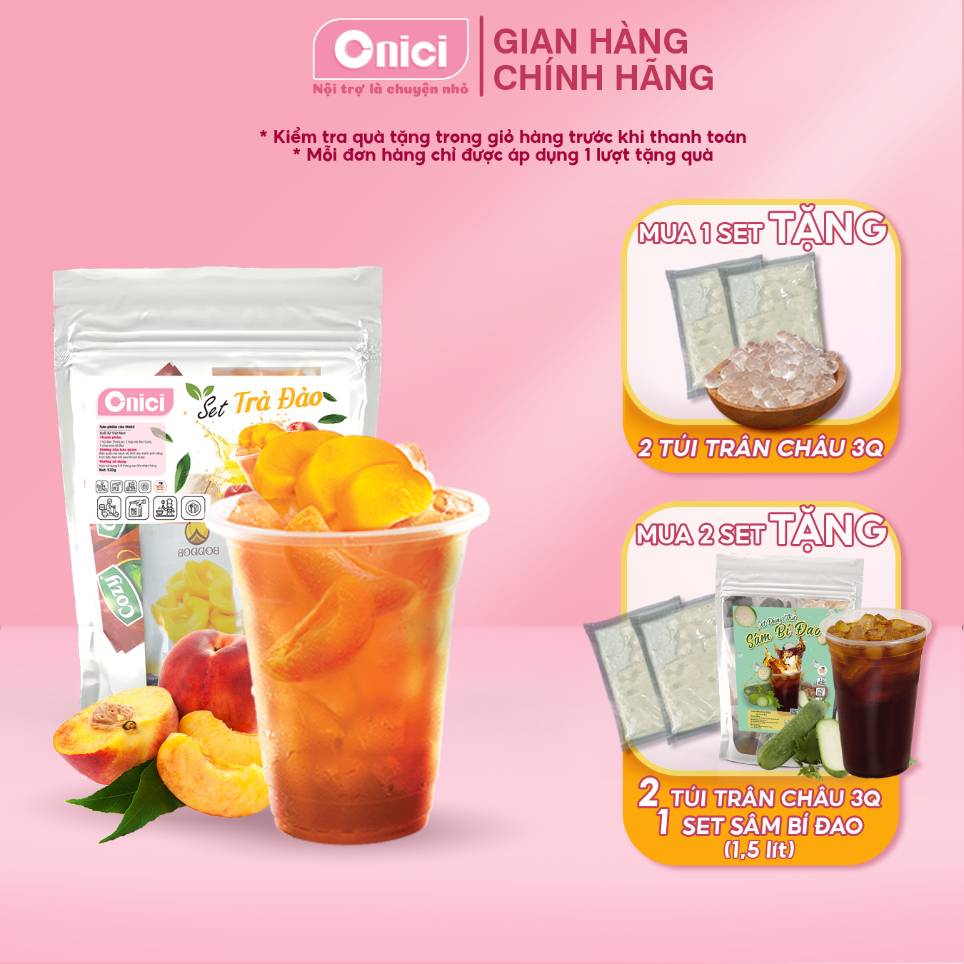 Trà đào tự nấu bếp mẹ onici set nguyên liệu dùng thử nấu 20-25 ly