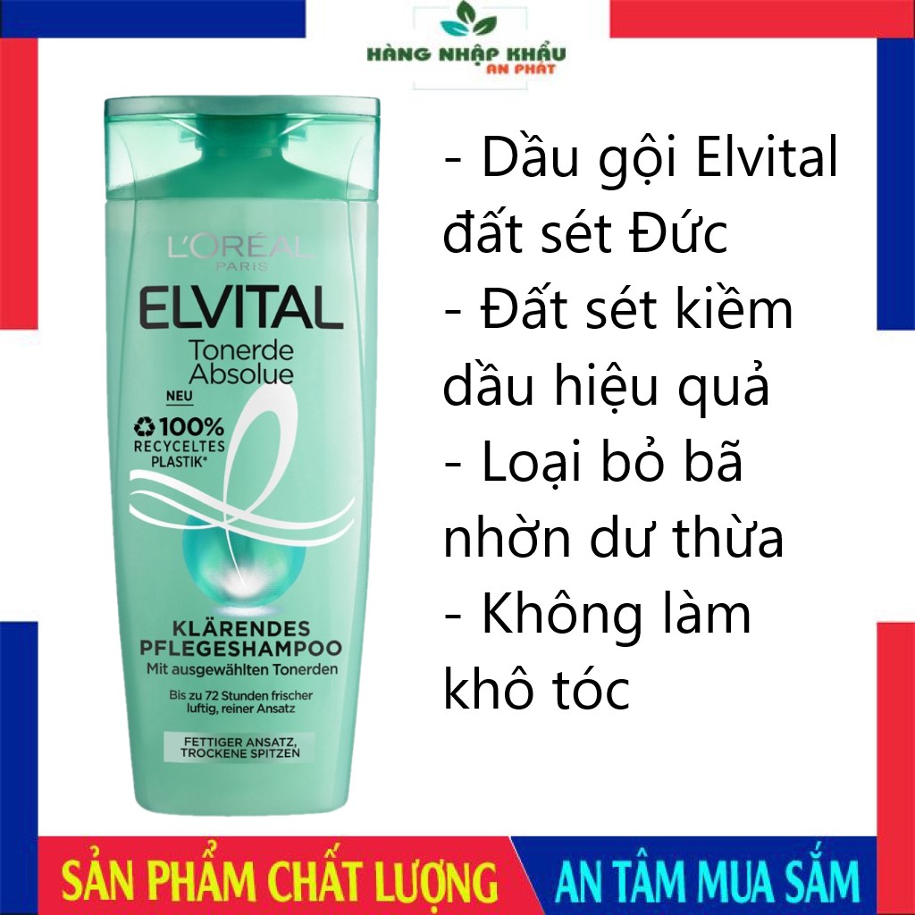 Dầu Gội cho tóc dầu Elvital Tonerde Absolue đất sét kiềm dầu xuất xứ Đức, 300 ml