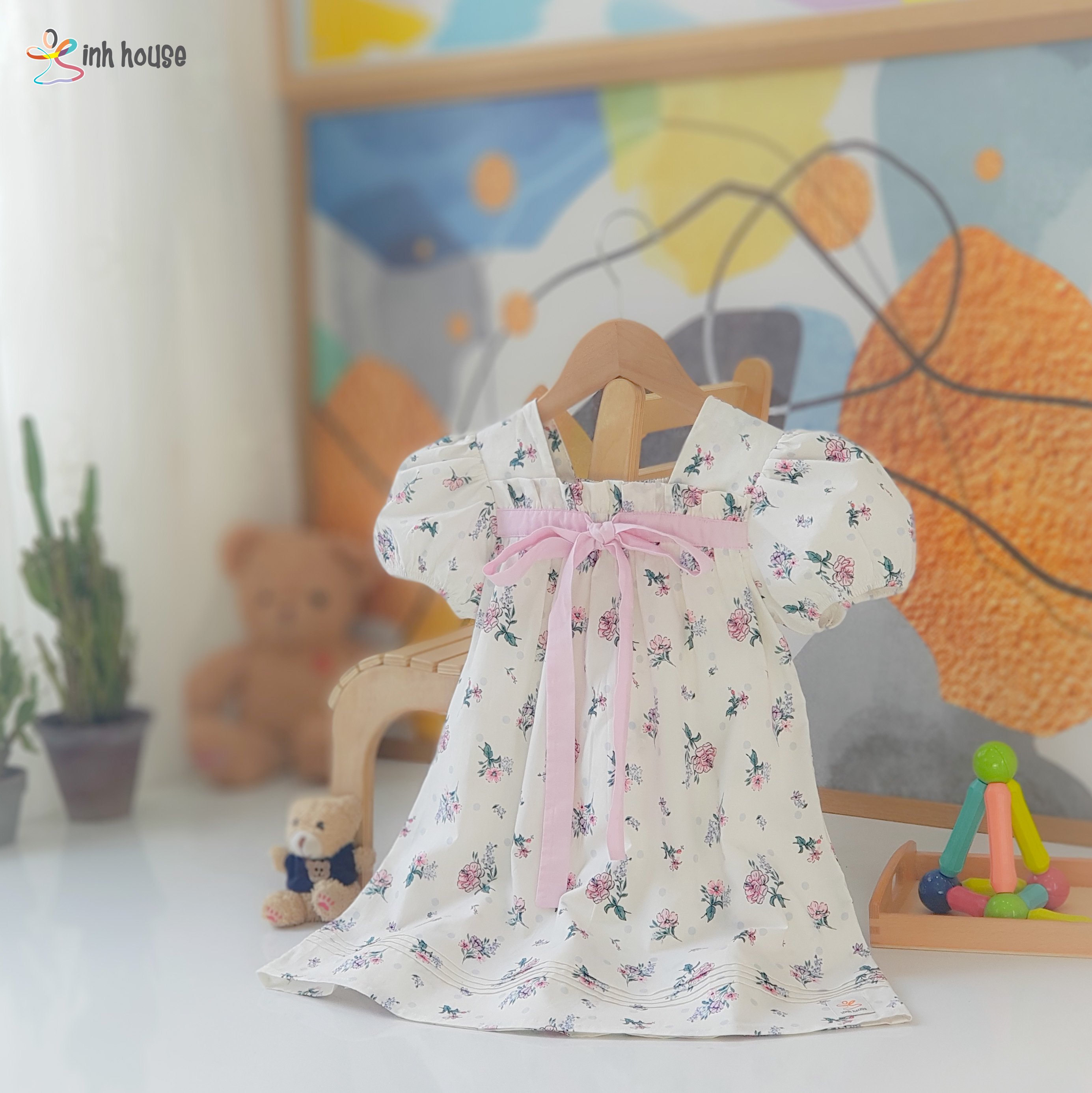 Váy trẻ em cotton xinh house hàn quốc dáng xòe hoa cho bé gái v030