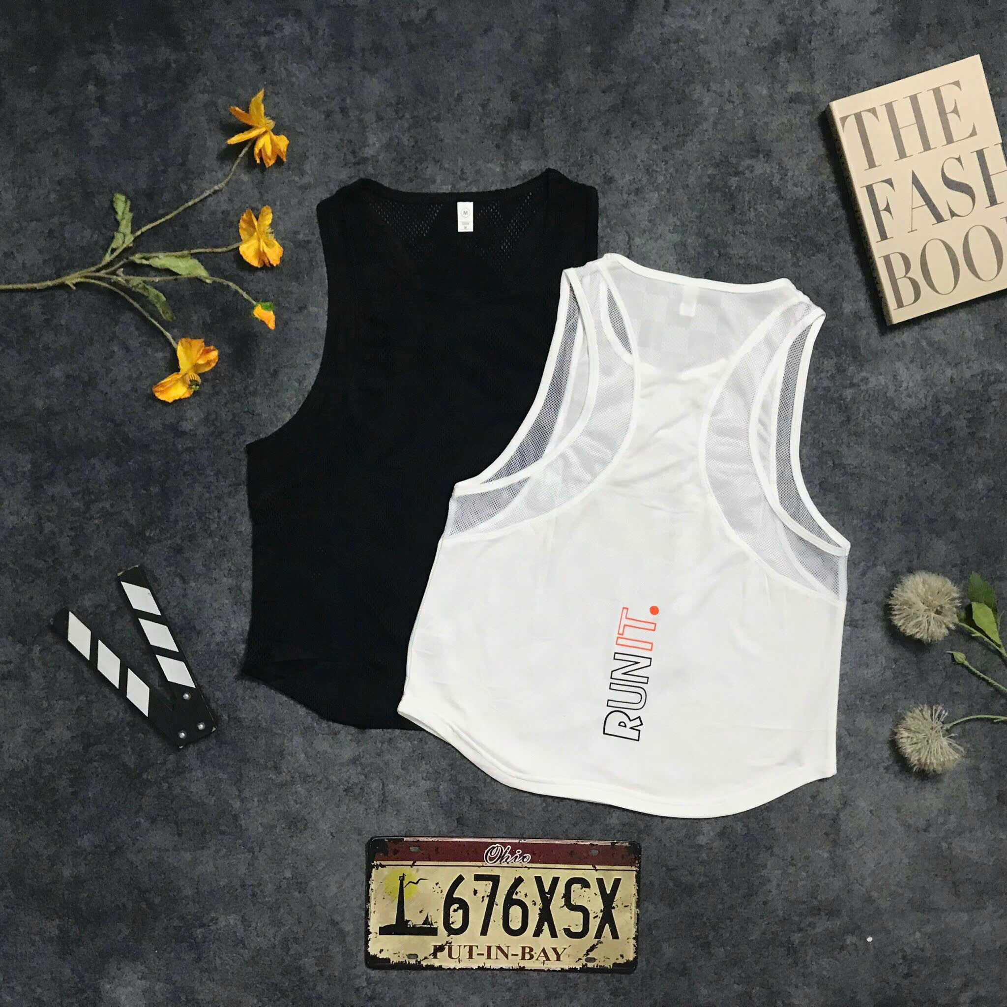 Áo tank top thun lưới tập gym - vải thun phối lưới mịn thoáng mát