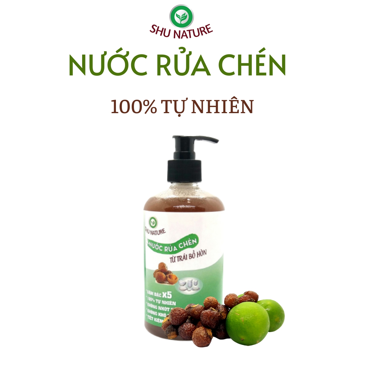 Nước rửa chén hữu cơ, nước rửa bình sữa SHU NATURE,100% tự nhiên, không sulfate, không hại da tay, nhanh sạch, an toàn cho bé