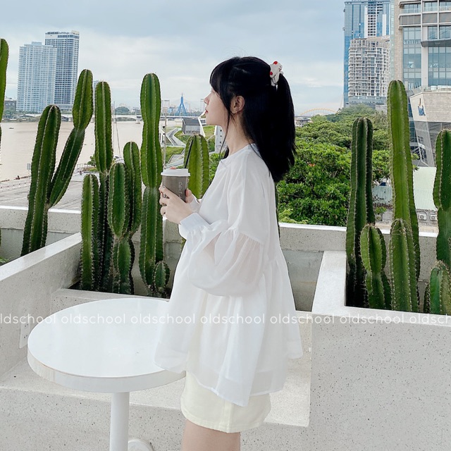 Áo babydoll voan nút giả gỗ