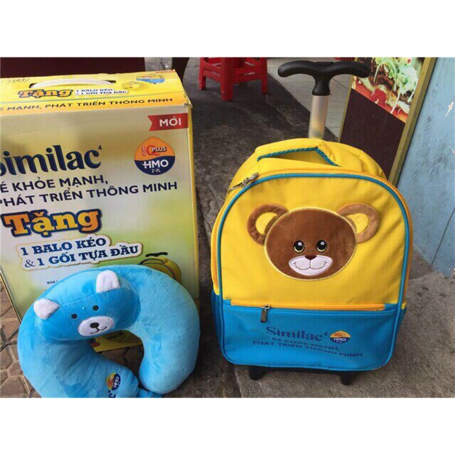 🥳🥳BỘ ĐÔI BALO KÉO & GỐI KÊ CỔ HÌNH GẤU XINH XẮN CHO BÉ