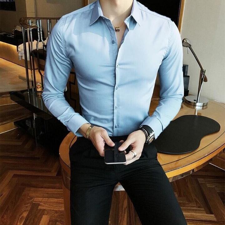 Áo sơ mi nam thời trang kiểu dáng dài tay from ôm dáng body thời trang