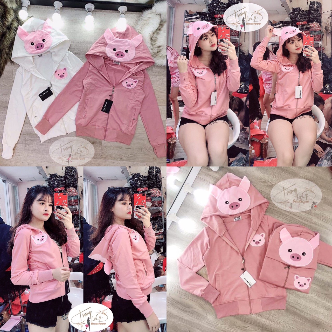 [HCM]ÁO KHOÁC CHỐNG NẮNG CÓ NÓN HỌA TIẾT HEO THỜI TRANG SAKURA MS559