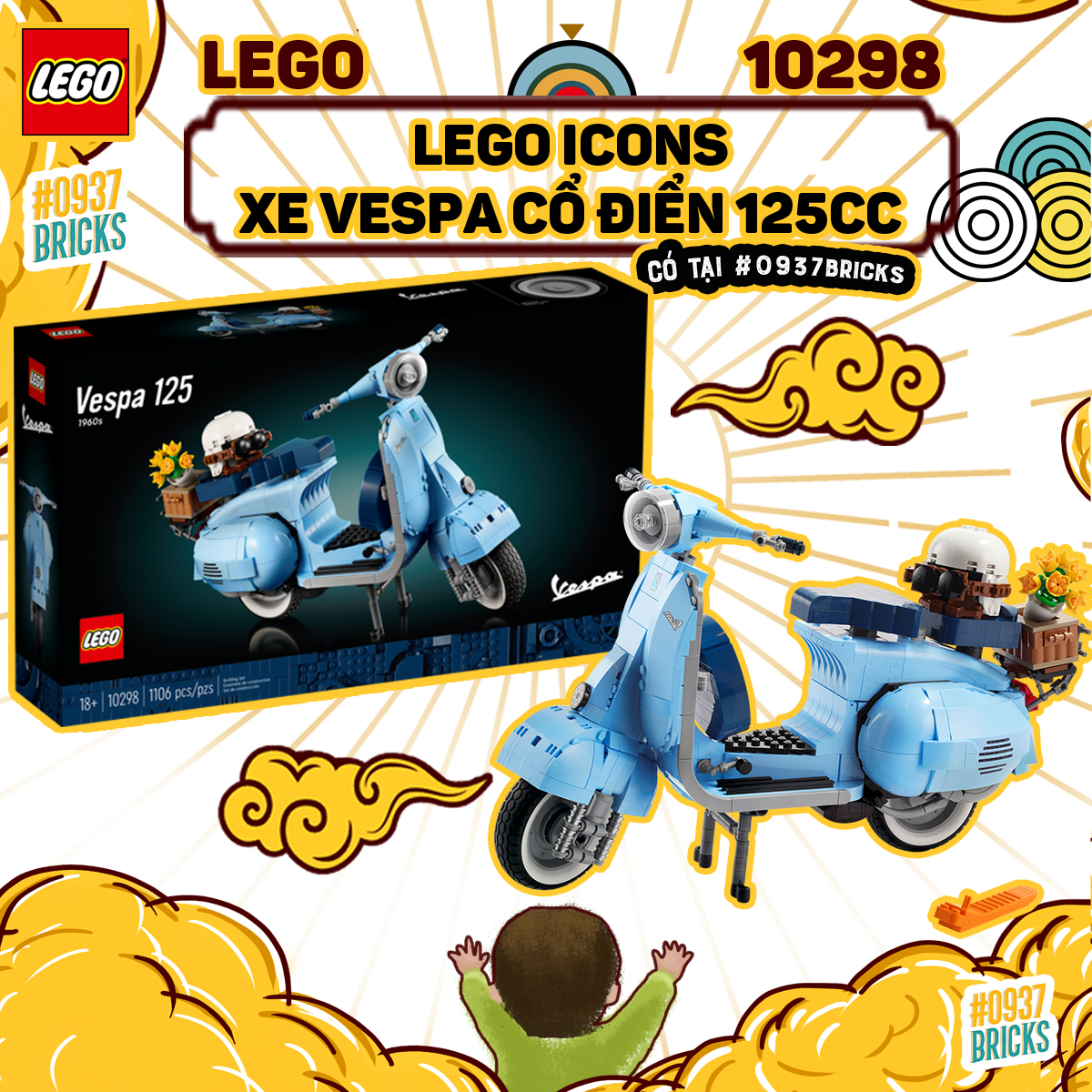Lego 10298 xe vespa cổ điển 125cc thập niên 1960 0937bricks