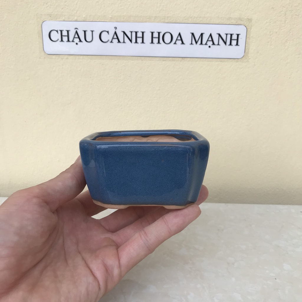 Chậu Vuông bonsai sen đá mini men Lam gốm Bát tràng 1 size SP432