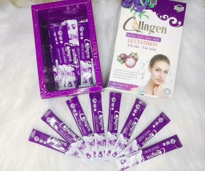 Cốm uống đẹp da tăng size vòng 1, collagen măng cụt đậu biếc Zenpali hộp 30 gói