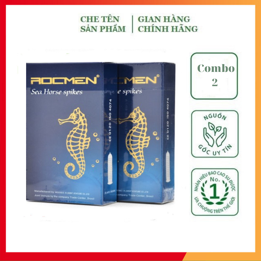 Combo 2 hộp bao cao su ROCMEN cá ngựa xanh cao cấp hàng chính hãng gân gai mát lạnh (Che Tên Sản Phẩm BCS)