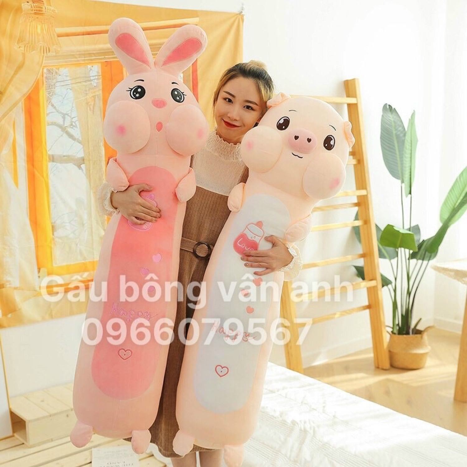 Gấu bông thỏ má phính, gối ôm heo má phính, hàng qc siêu mềm mịn