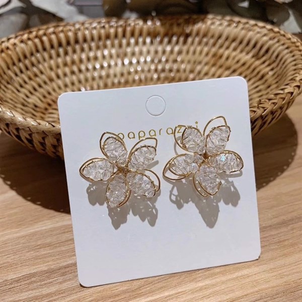 Bông tai Hoa hồi cánh hạt pha lê Gold
