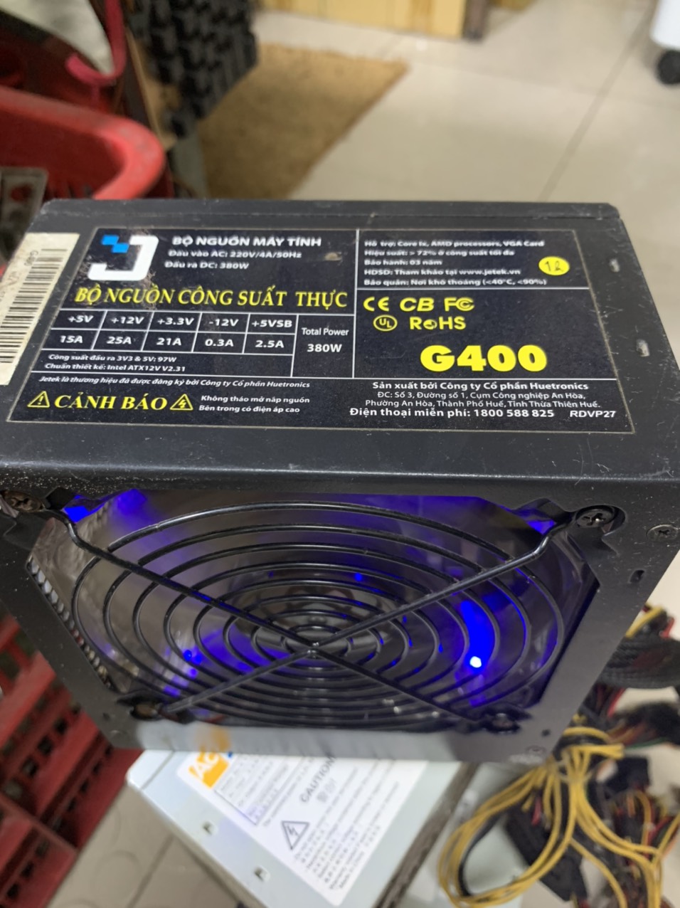 PSU Nguon Máy Tính Hiệu G400 Chuẩn 380W Màu Đen có Đèn LED Fan 12 - Dây 6 P Hỗ Trợ Vga 6P Hàng 2nd - Vi Tính Bắc hải