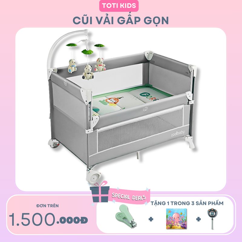 Nôi Gấp Gọn Cho Bé, Nôi Cũi Vải Ghép Giường Bố Mẹ Có Bánh Xe Tiện Lợi Tặng Kèm Màn Chống Muỗi