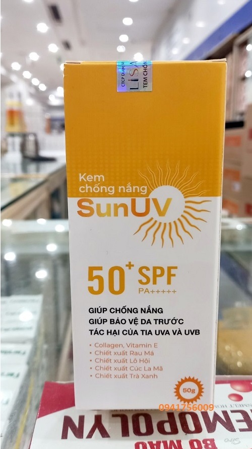 kem chống nắng SUN UV 50+ SPF PA +++++ Giúp chống nắng , bảo vệ da trước tác hại của tia UVA và UVB - Hộp 50g