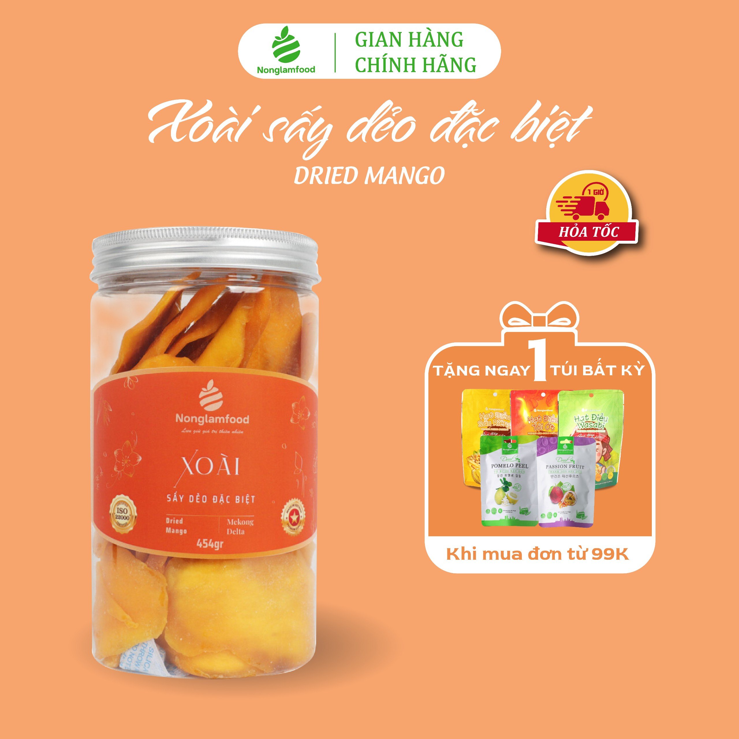 Xoài Sấy Dẻo Thượng Hạng Nonglamfood hũ 454g, 150g | Quà tặng cao cấp cho người thân, bạn bè, doanh nghiệp