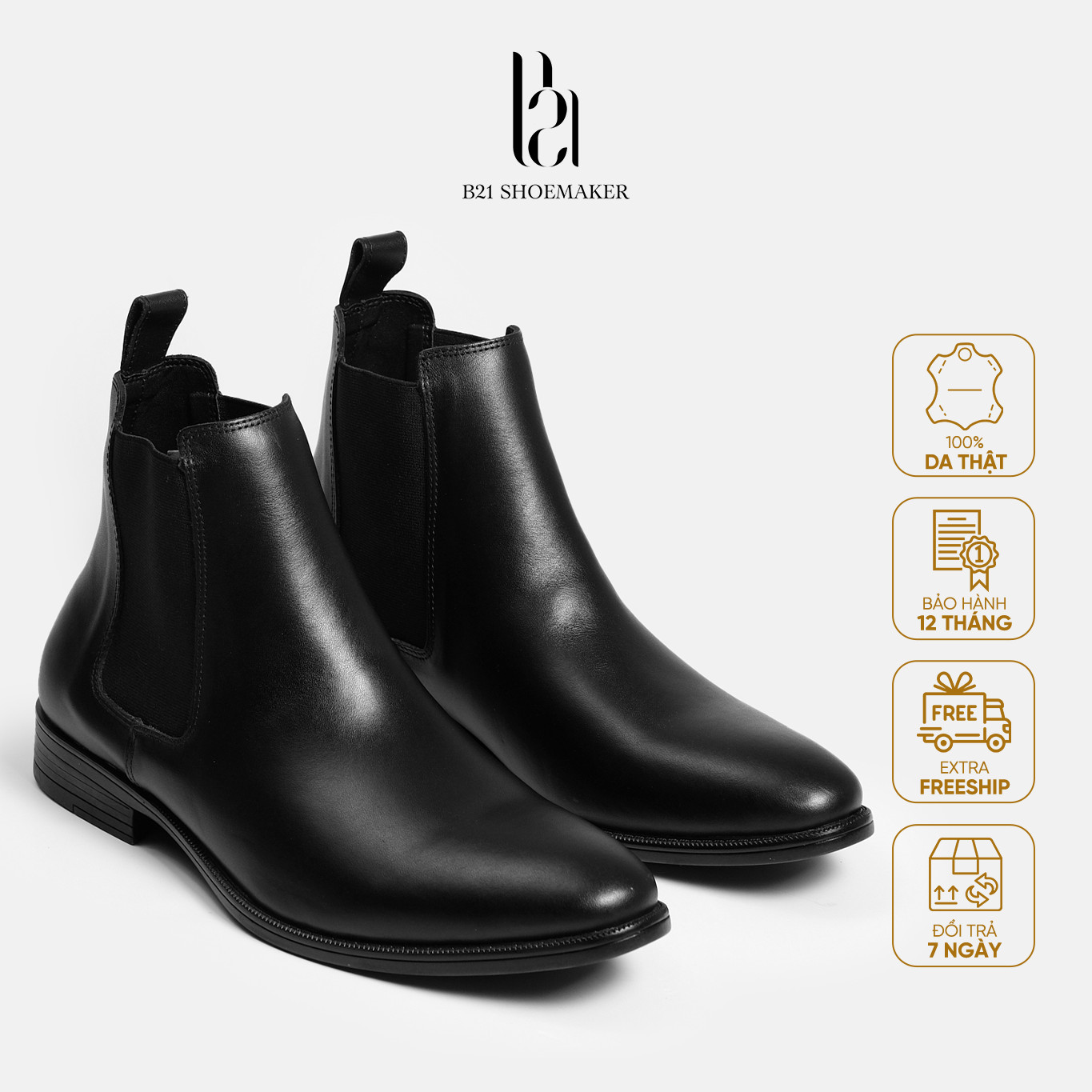 Giày Da Chelsea Boot B21 Shoemaker Cổ Cao Nam Công Sở Đế Cao Tăng Chiều Cao Da Bò Thật Classic Retro Vintage Full Box