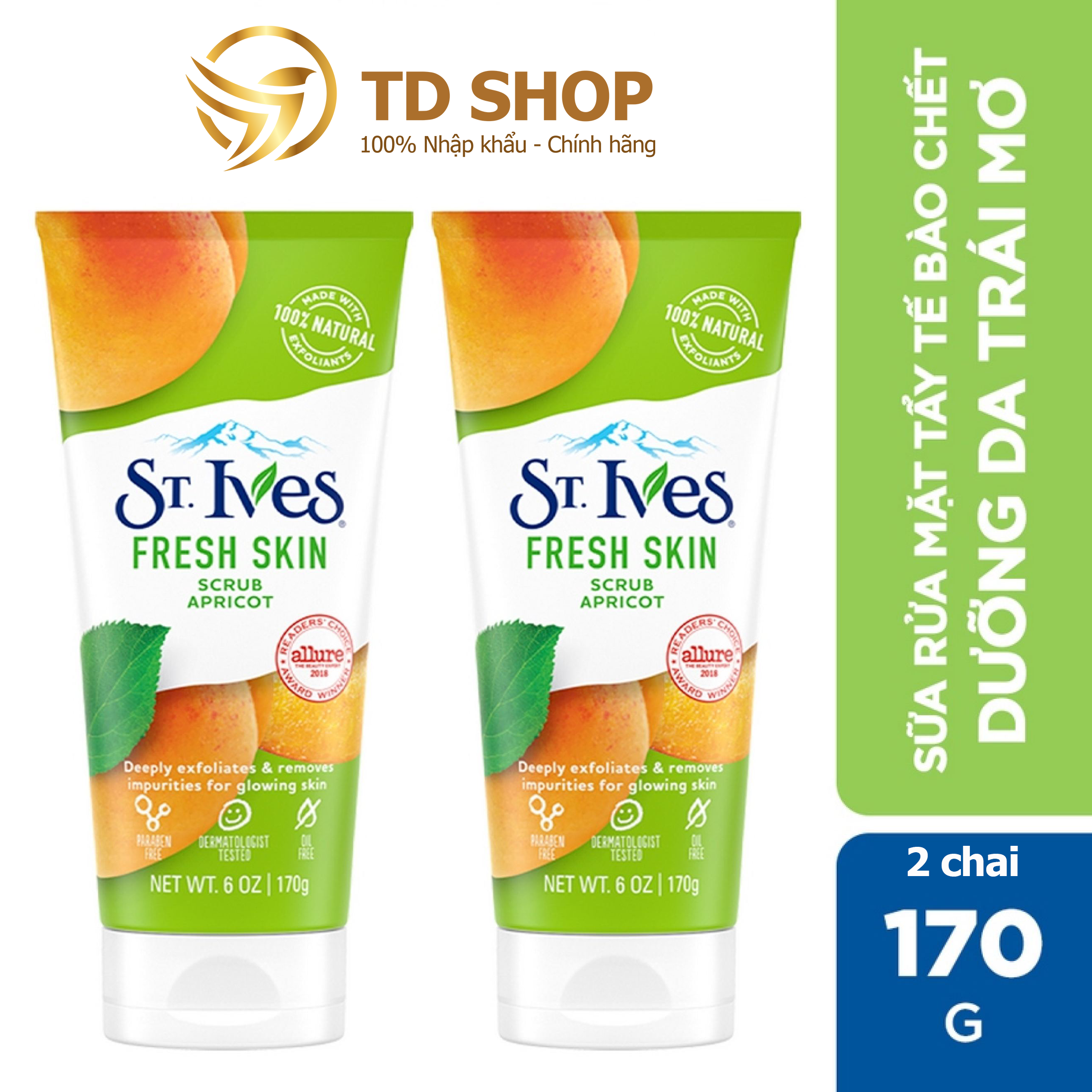 Combo 2 chai Sữa rửa mặt St.Ives 170g Mơ tươi mát tẩy tế bào chết - TD Shop