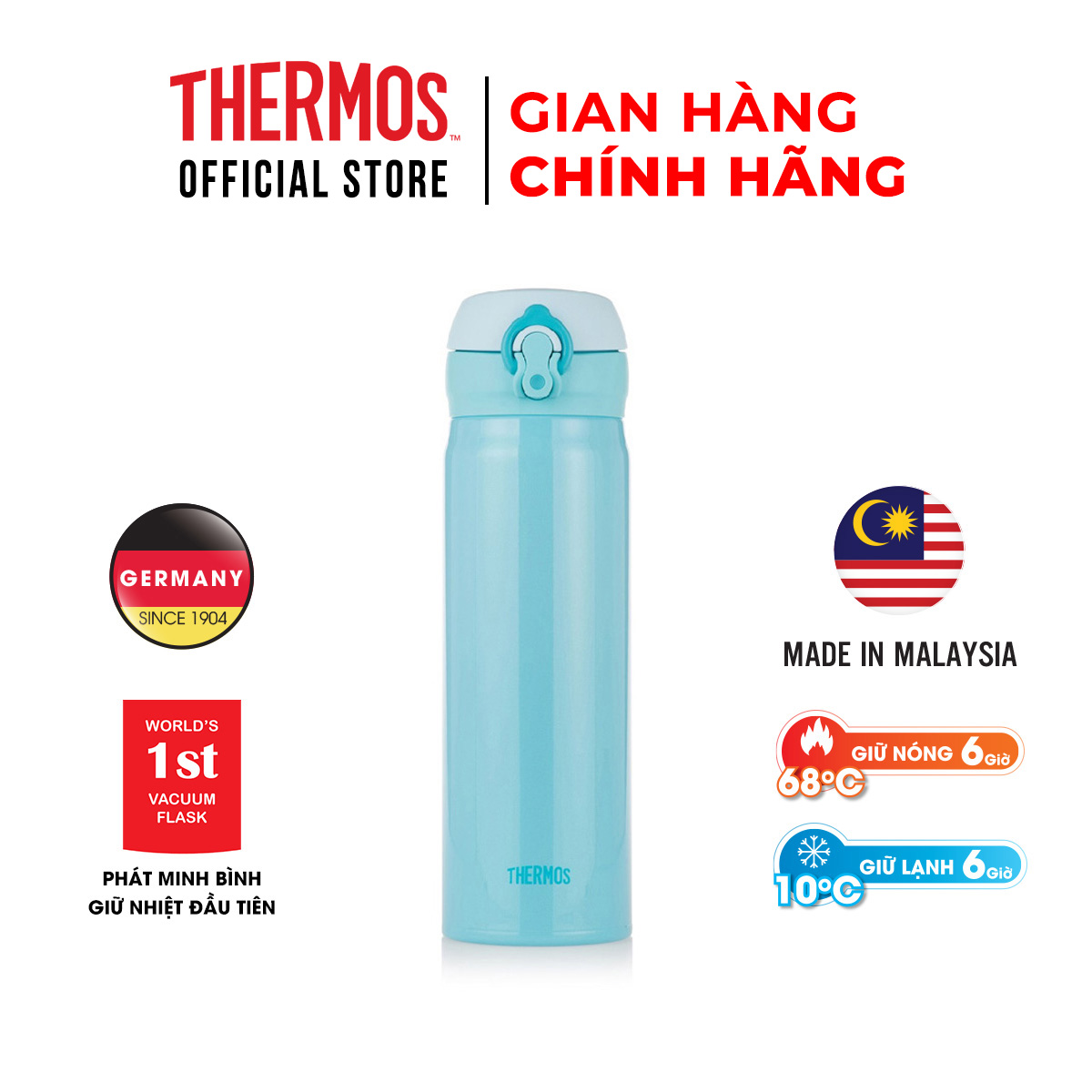Bình giữ nhiệt Nhật Bản Thermos nút bấm JNL - 502 dung tích 500ml. Hàng chính hãng, sản xuất tại Malaysia. Bình giữ nhiệt Thermos, trọng lượng siêu nhẹ, khả năng giữ nhiệt ưu việt. Bảo hành 24 tháng.