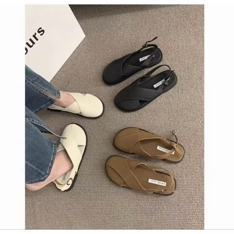 Giày sandal nữ bít mũi đế bệt quai hậu phong cách Hàn Quốc, giày búp bê nữ kiểu rọ sang chảnh hottrend