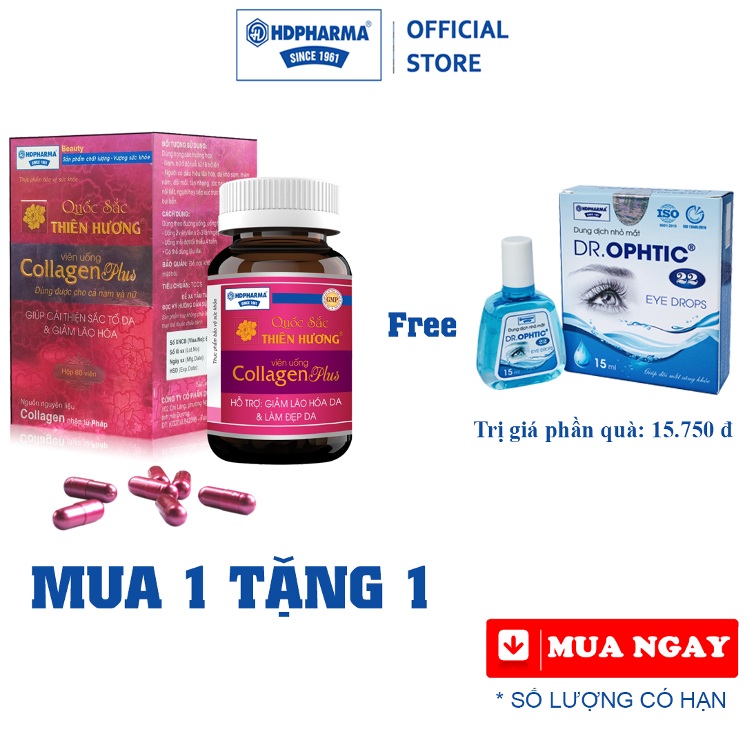 Quốc Sắc Thiên Hương Collagen Plus - Bổ Sung Collagen, Giảm Lão Hóa, Dùng Cho Cả Nam Và Nữ (Hộp 60 Viên)