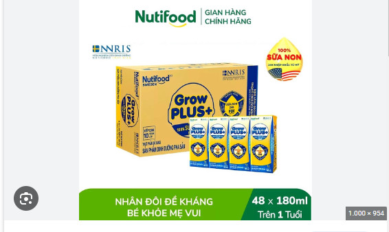 Thùng 48 hộp sữa bột pha sẵn nutifood growplus+ sữa non 180ml