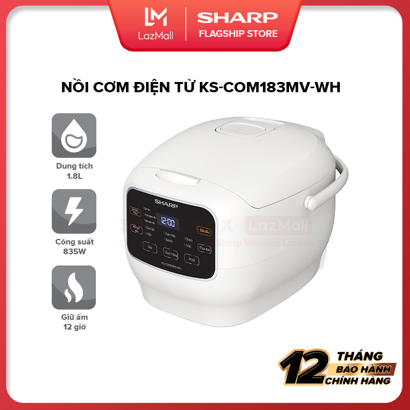 Nồi cơm điện sharp ks-com183mv-wh 1.8l - hàng chính hãng uy tín bảo hành 12 tháng