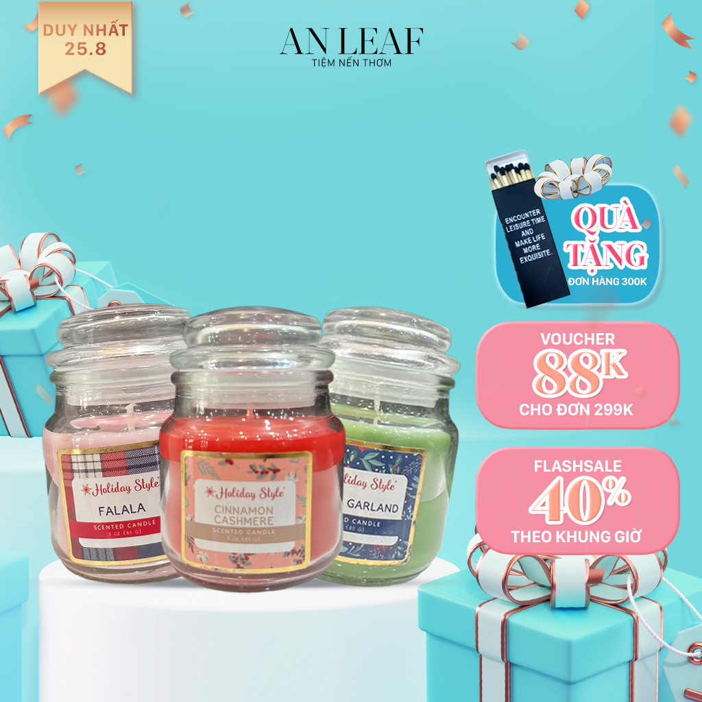 Nến thơm phòng, nến thơm noel thư giãn không khói Holiday Style 85g