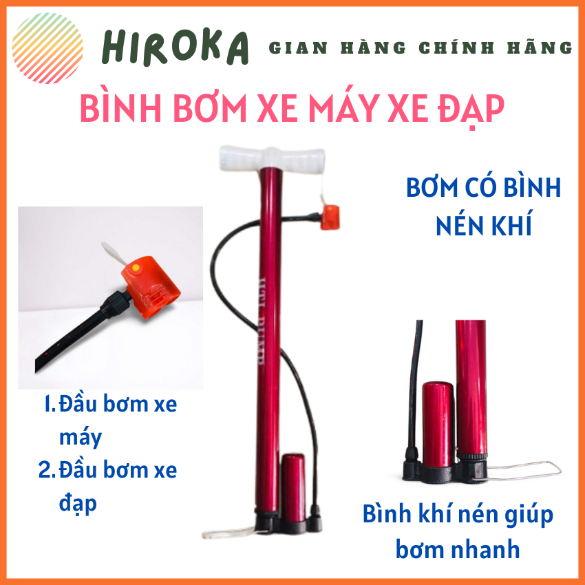 Bình bơm xe máy xe đạp, ống bơm có bình nén khí giúp bơm nhẹ nhàng và nhanh chóng