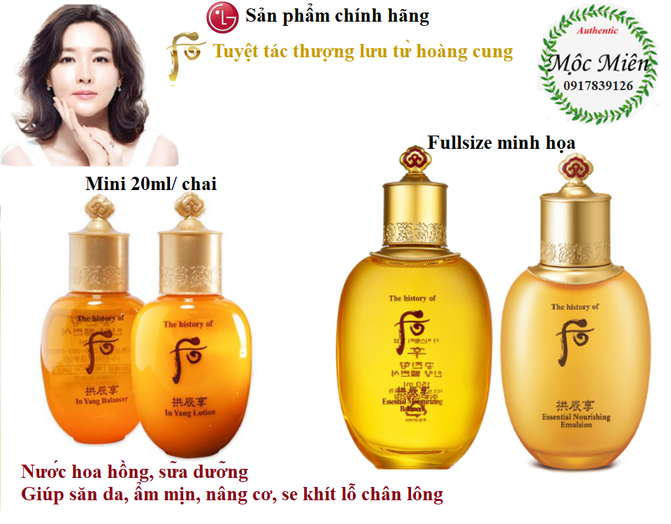 Combo cặp nước hoa hồng và sữa dưỡng whoo vàng 20ml*2