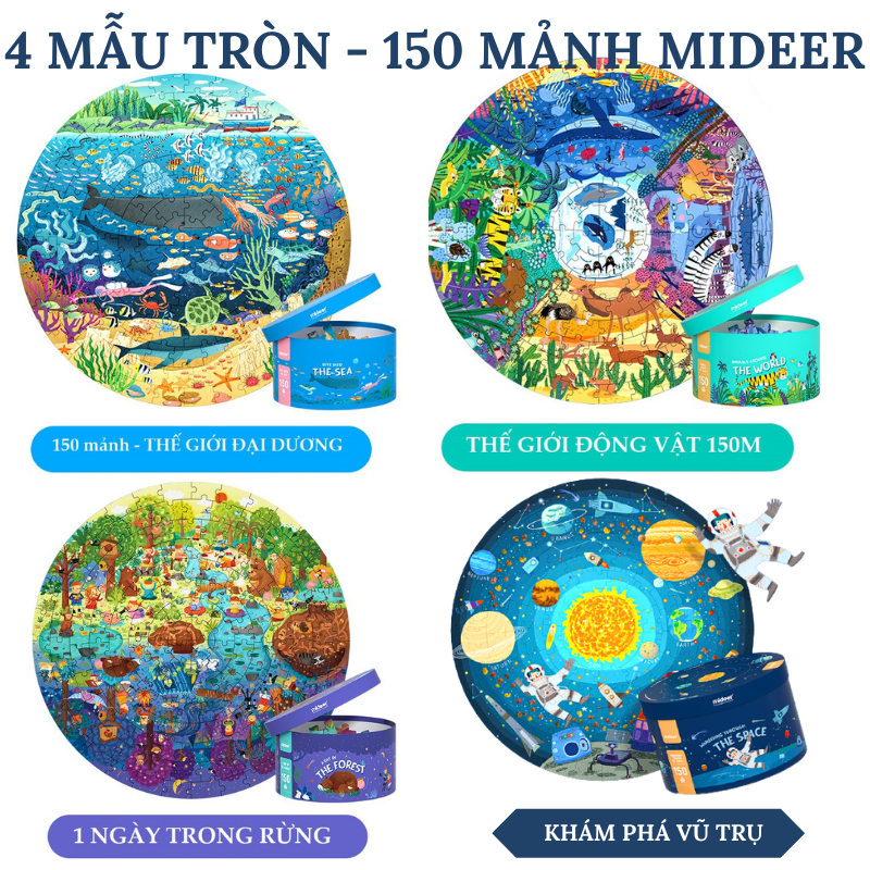 Mideer bộ xếp hình 150 miếng có 3 chủ đề: SPACE - ANIMALS - DAY & NIGHT