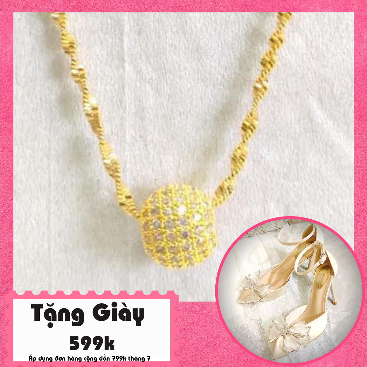 Dây chuyền nữ, dây chuyền mạ vàng thật cao cấp, dây chuyền vàng non mặt bi châu đính đá, dây chuyền pha lê đẹp thiết kế sang trọng Trang sức nữ GADO DM0382 - đeo đi đám cưới vô cùng quý phái