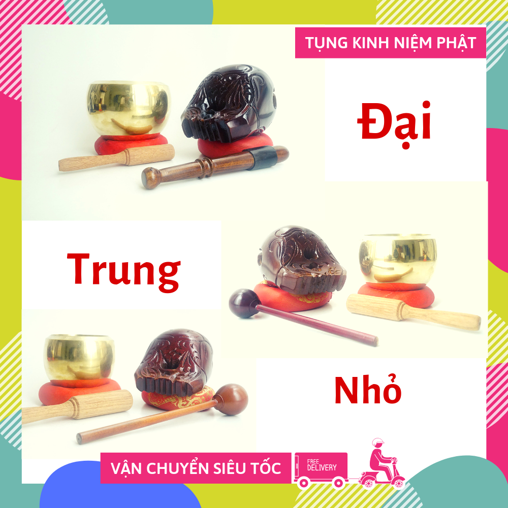 Bộ chuông mõ tụng kinh Phật - Chuông Huế Mõ Huế cao cấp chính gốc