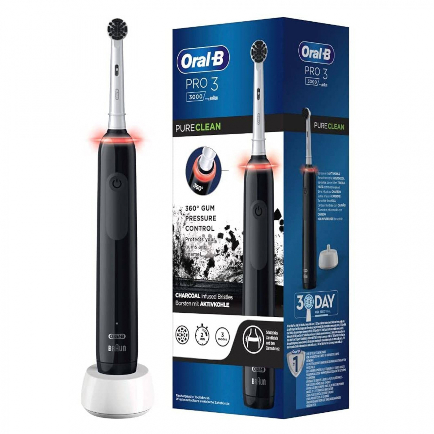 Bàn Chải Điện Pro 3000 Pure Clean - Công nghệ 3D kết hợp cảm biến áp lực trực quan 360 độ, lông đầu bàn chải bằng than hoạt tính, 3 chế độ làm sạch hoàn hảo, Timer 2 phút - Made in Germany