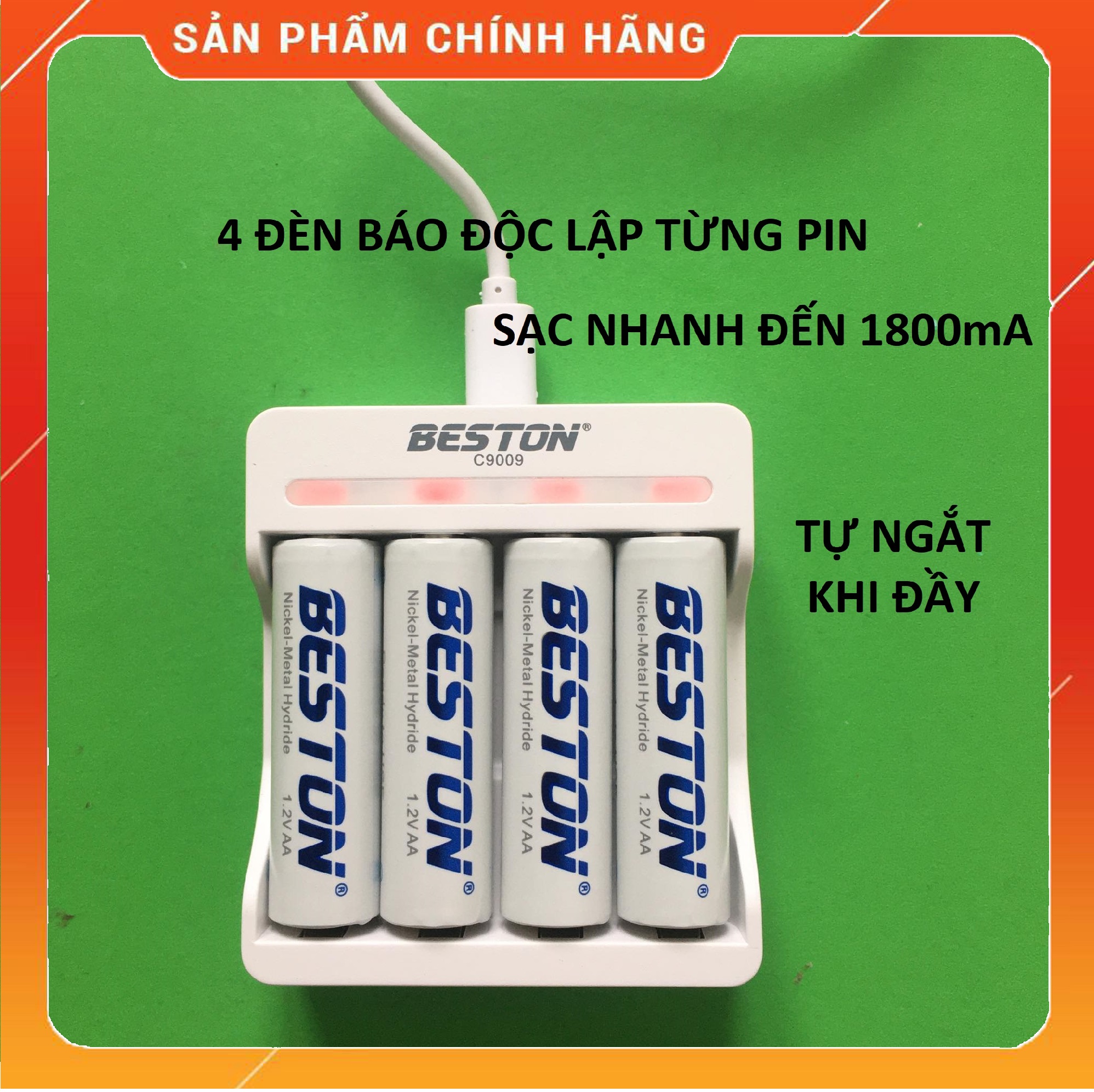 Bộ Sạc Beston C9009 Tự ngắt khi đầy Sạc Nhanh Có Đèn báo đầy độc lập từng pin, Pin sạc AA AAA chính hãng Dung lượng cao tùy chọn