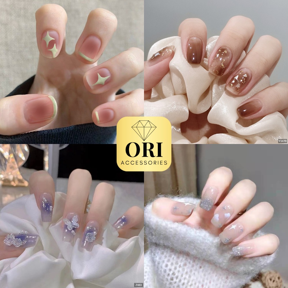 Móng Tay Giả Nail Box Đính Đá Đính Charm Kiểu Dài Màu Hồng Đen ORI ZX12