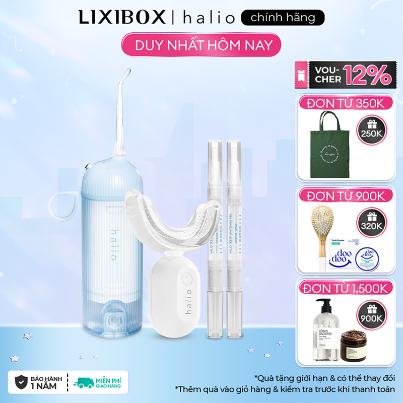 Combo Máy Tăm Nước Cầm Tay UltraClean Oral Irrigator - BLue Và Máy Tẩy Trắng Răng Halio Blue Light Enhancer