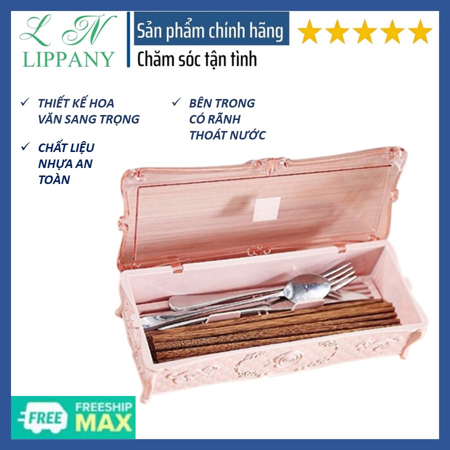 Hộp đựng Đũa Muỗng Dĩa Nhựa cao cấp hoa văn sang trọng - màu ngẫu nhiên